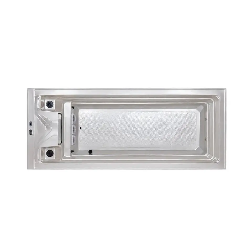 Silvrig rektangulär badkar med texturerad insida och jetkontroller i PassionSpa Turbine 5